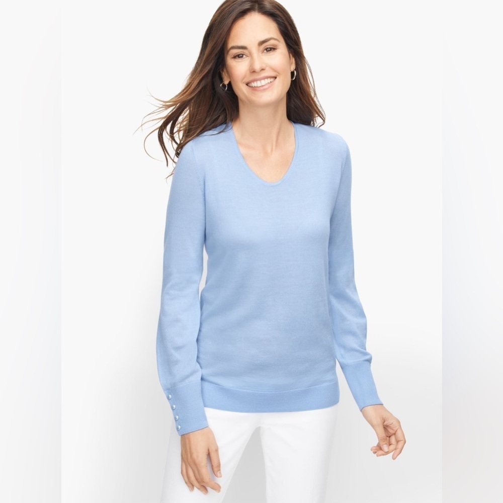 Talbots SOFT MERINO V-NECK SWEATER - SOLID Pale Blue Style # P203121475